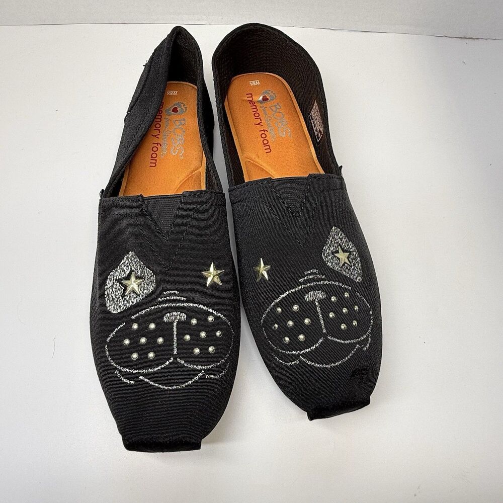 BOBS For Dogs From Sketchers Embroidery Dog Face Black Slip On Shoes Sz 8.5 New